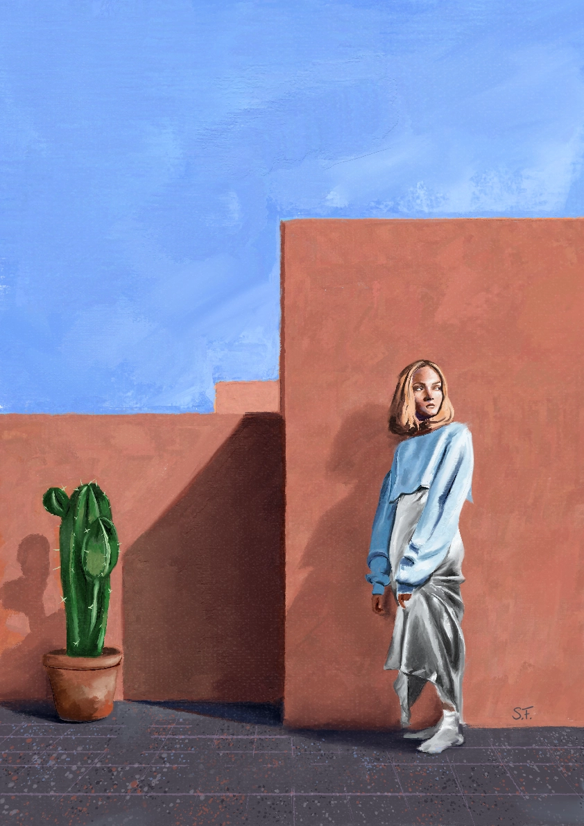 Figure against a red wall